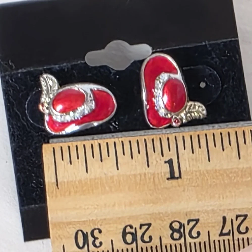 Vintage Western Red Cowboy Hat Brooch Pin  Rhinestones Red Hat Society lot 3 ear